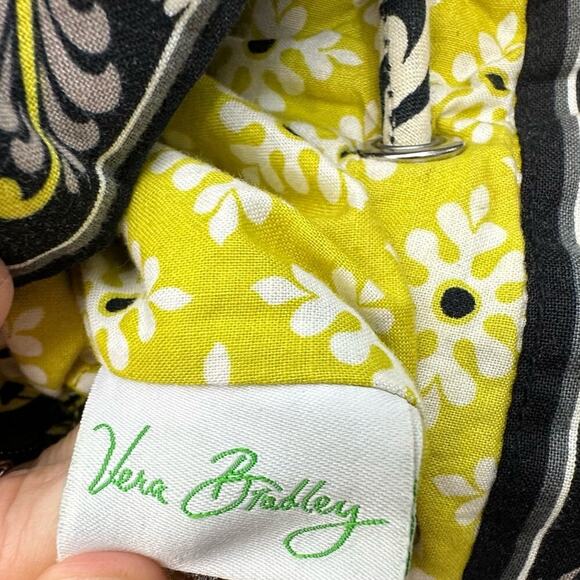 Vera Bradley Quilted Drawstring Shoulder Bag Green Black Floral Paisley Boho - Picture 9 of 9